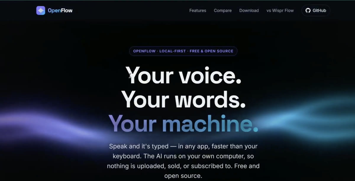 The old OpenFlow page — plain local speech-to-text explanation.