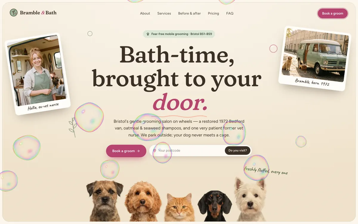 Bramble & Bath website homepage