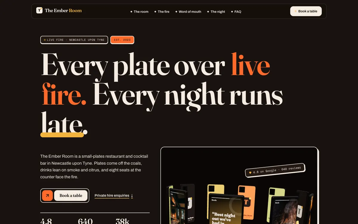 The Ember Room website homepage