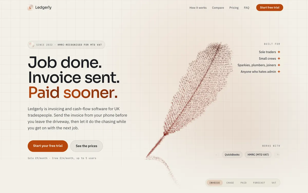 Homepage of the Ledgerly website