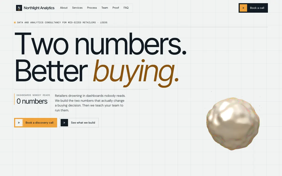 Homepage of the Northlight Analytics website